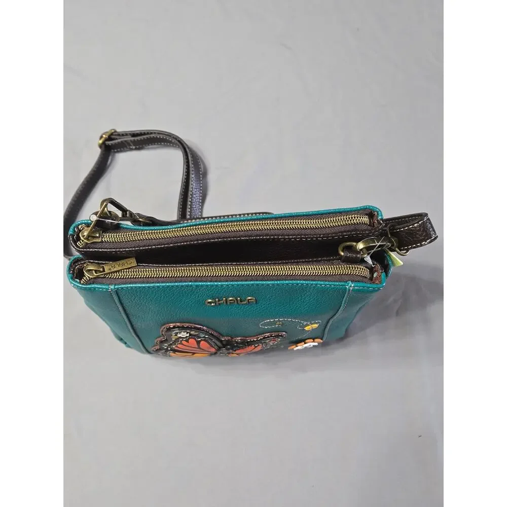 CHALA Monarch Butterfly Turquoise Crossbody Bag RFID Vegan Leather